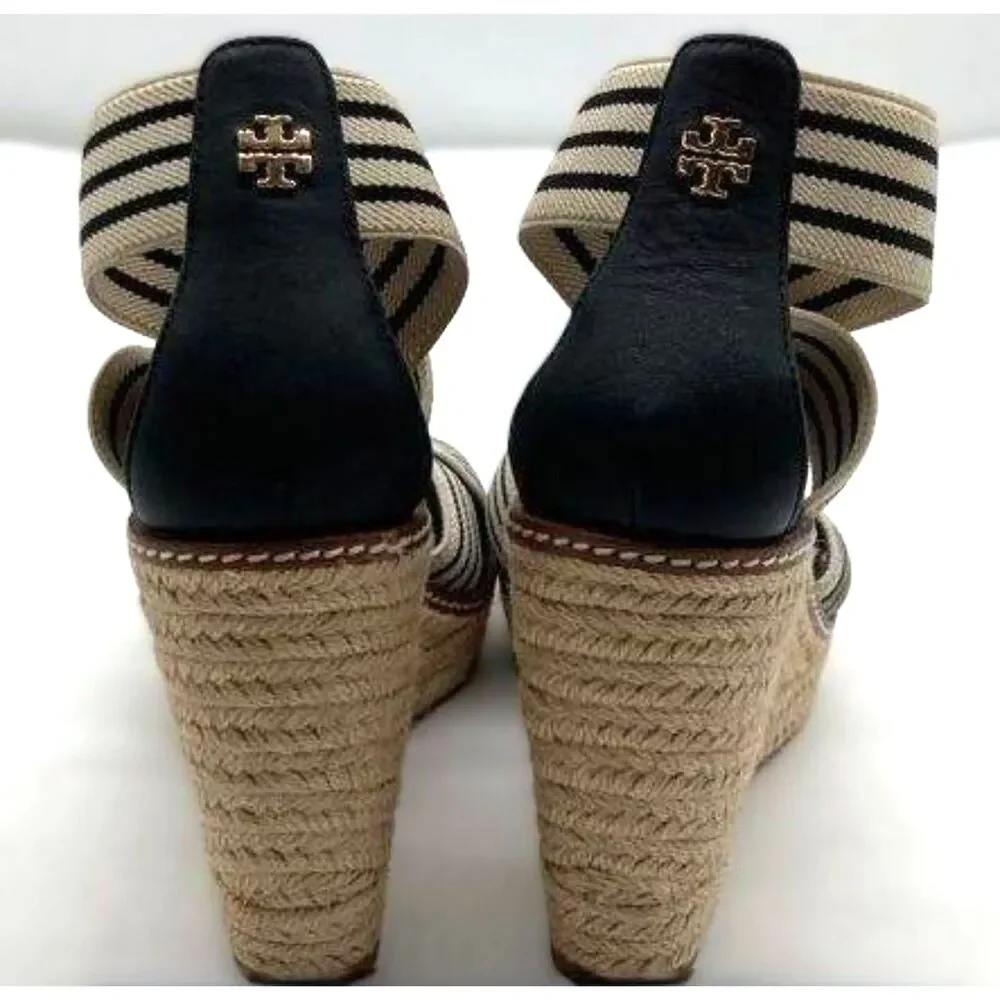 Tory Burch Frieda Striped Espadrille Wedge Sandals Size 7
